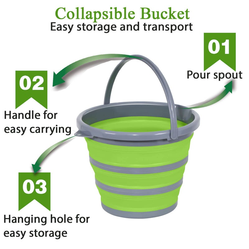 GreatCool Collapsible Bucket with 3-in-1 Car Wash Mitt, Coral Velvet + Weave + Chenille Microfiber Glove Sponge, 10L (2.6 Gallon) Portable Folding Basin Pail for Household Cleaning - Image 2